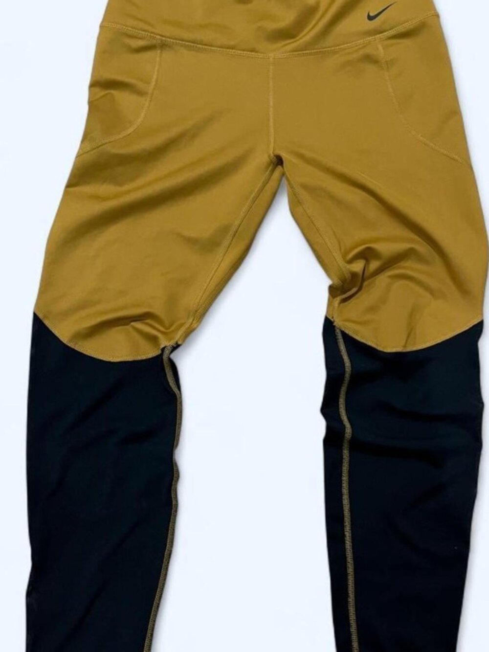 Nike Dri-Fit Mustard Yellow Black Graphic Colorblock Leggings Size L - Picture 7 of 9